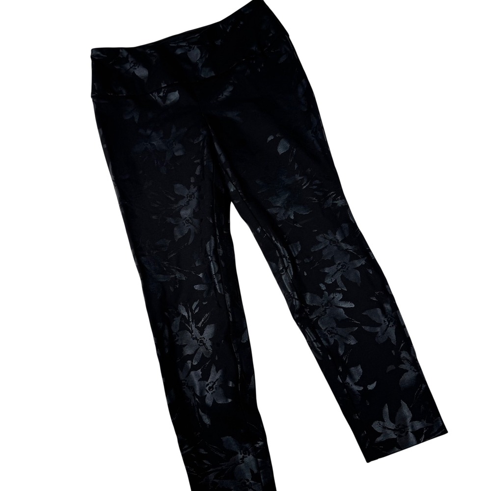 Soft Surroundings Leggings Womens PM Black Floral Jacquard Slim Fit 3AW33 Chic